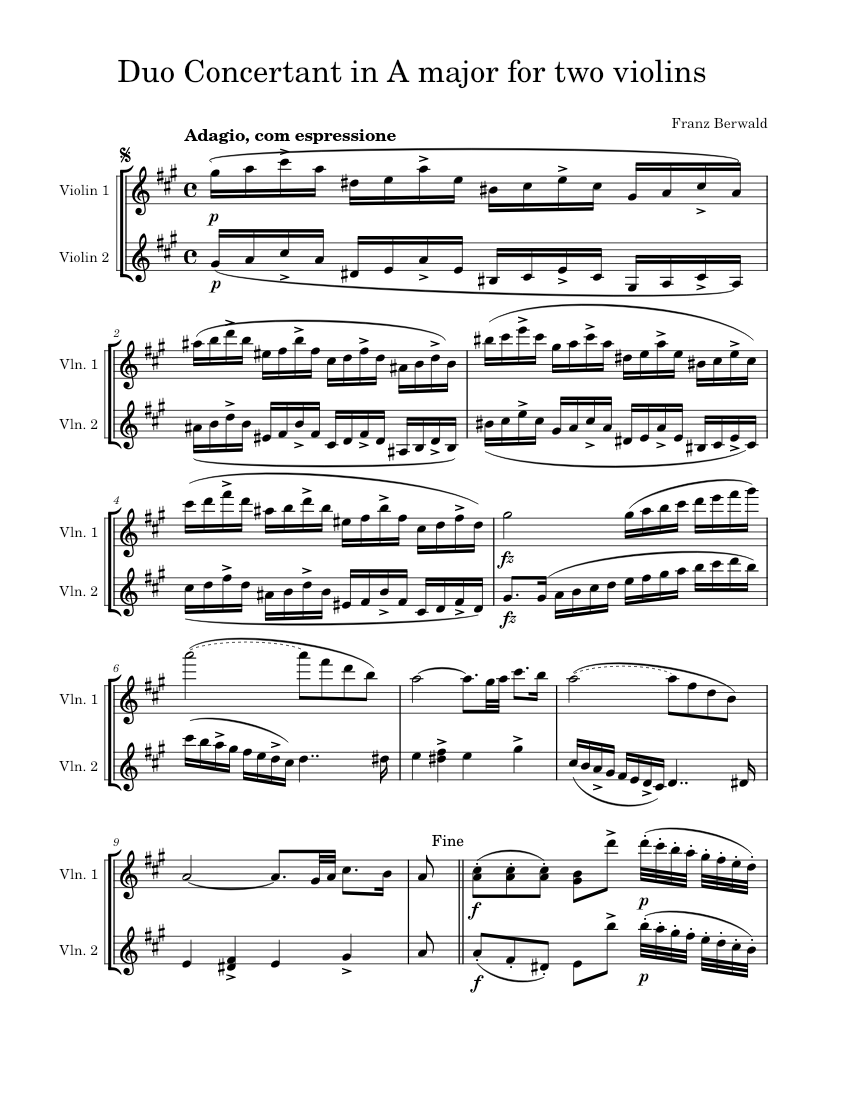 Duo Concertant in A major for two violins Sheet music for Violin ...