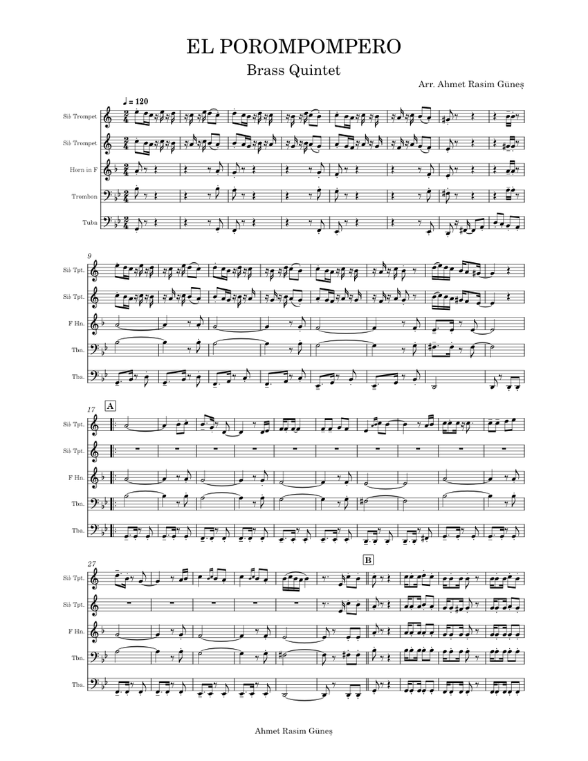 El porompompero – Manolo Escobar EL POROMPOMPERO Sheet music for Trombone,  Tuba, Trumpet in b-flat, French horn (Brass Quartet) | Musescore.com