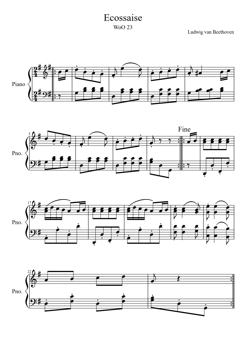 Ecossaise WoO 23 (Beethoven) Sheet Music for Piano (Solo