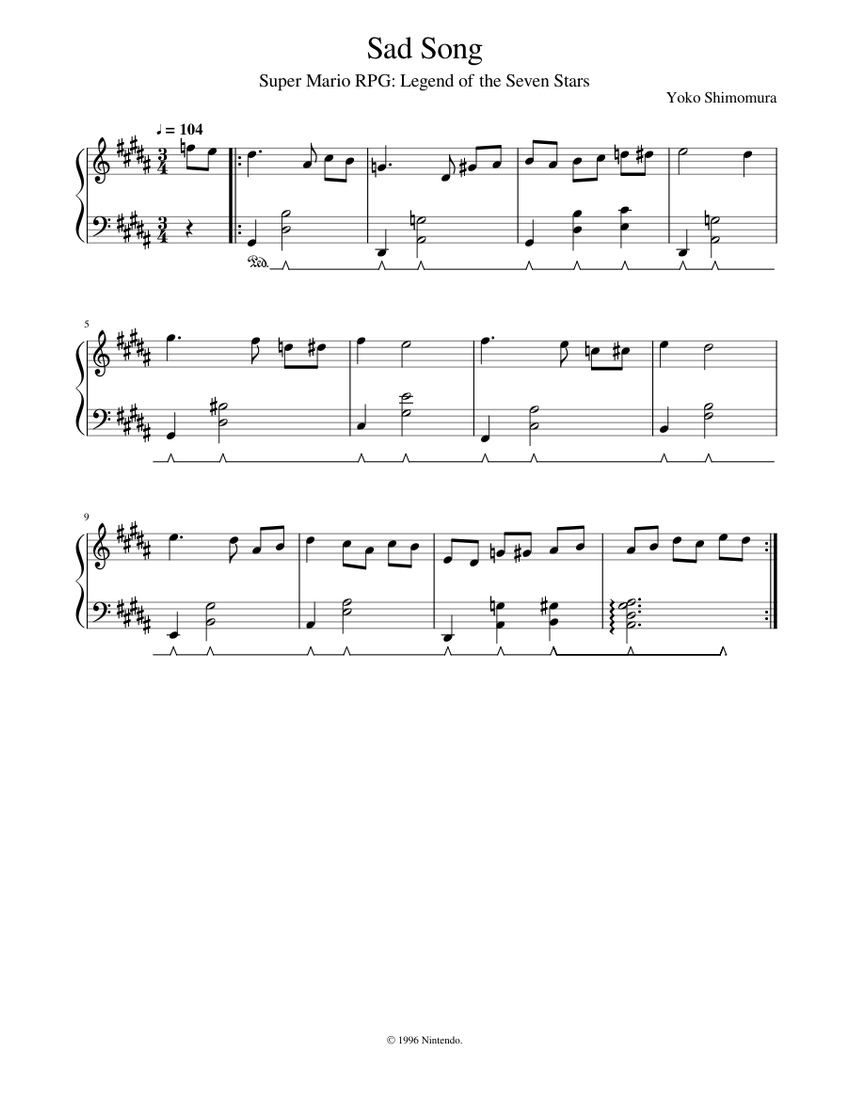 Sad Song - Super Mario RPG Sheet music for Piano (Solo) Easy ...