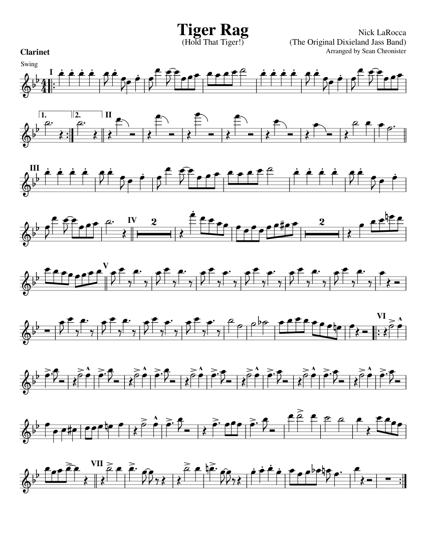 Tiger Rag (Clarinet) Sheet music for Piano (Solo) | Musescore.com