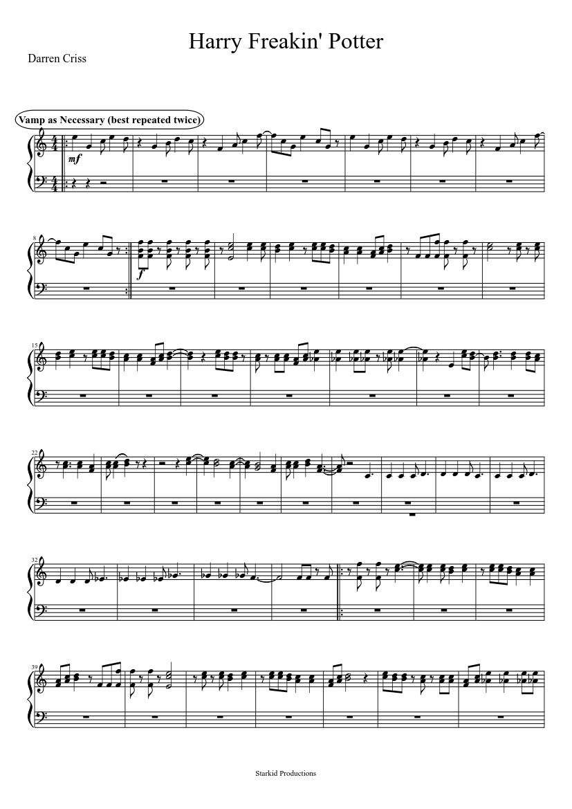 Harry Freakin' Potter for piano (sort of) Sheet music for Piano (Solo) |  Musescore.com