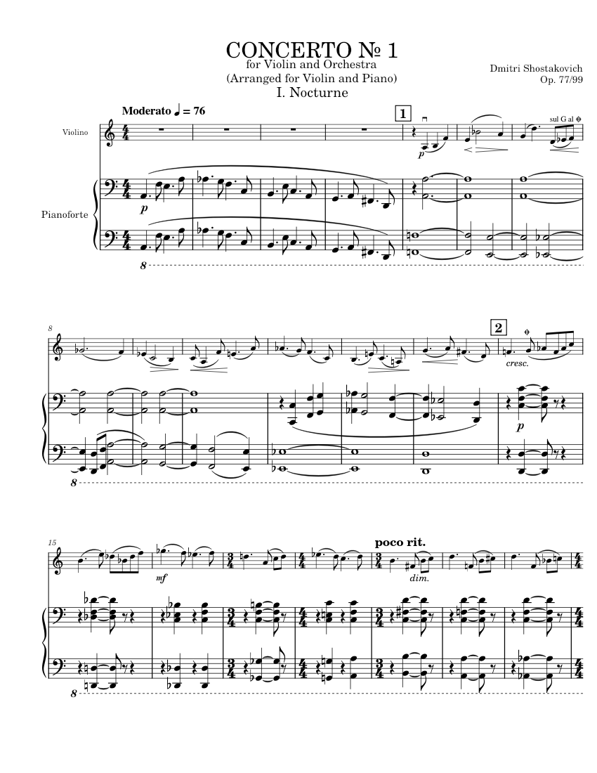 Violin Concerto № 1, Op. 77 – Dmitri Shostakovich Sheet music for Piano,  Violin (Symphony Orchestra) | Musescore.com
