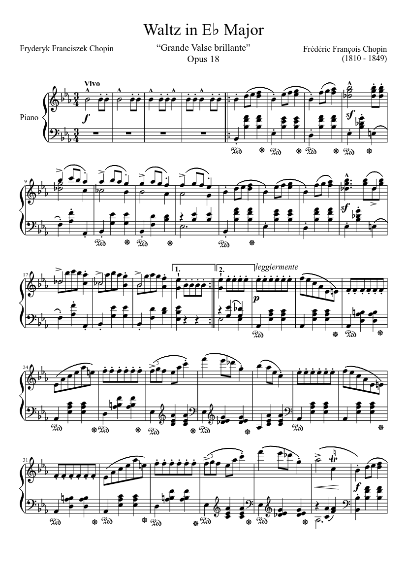 Waltz Opus 18 in E♭ Major, “Grande Valse brillante” Sheet music for Piano  (Solo) | Musescore.com