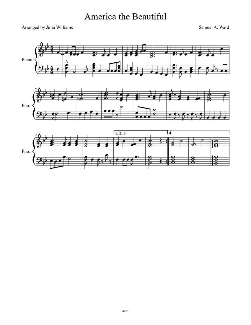 America the Beautiful Sheet music for Piano (Solo) | Download and print ...