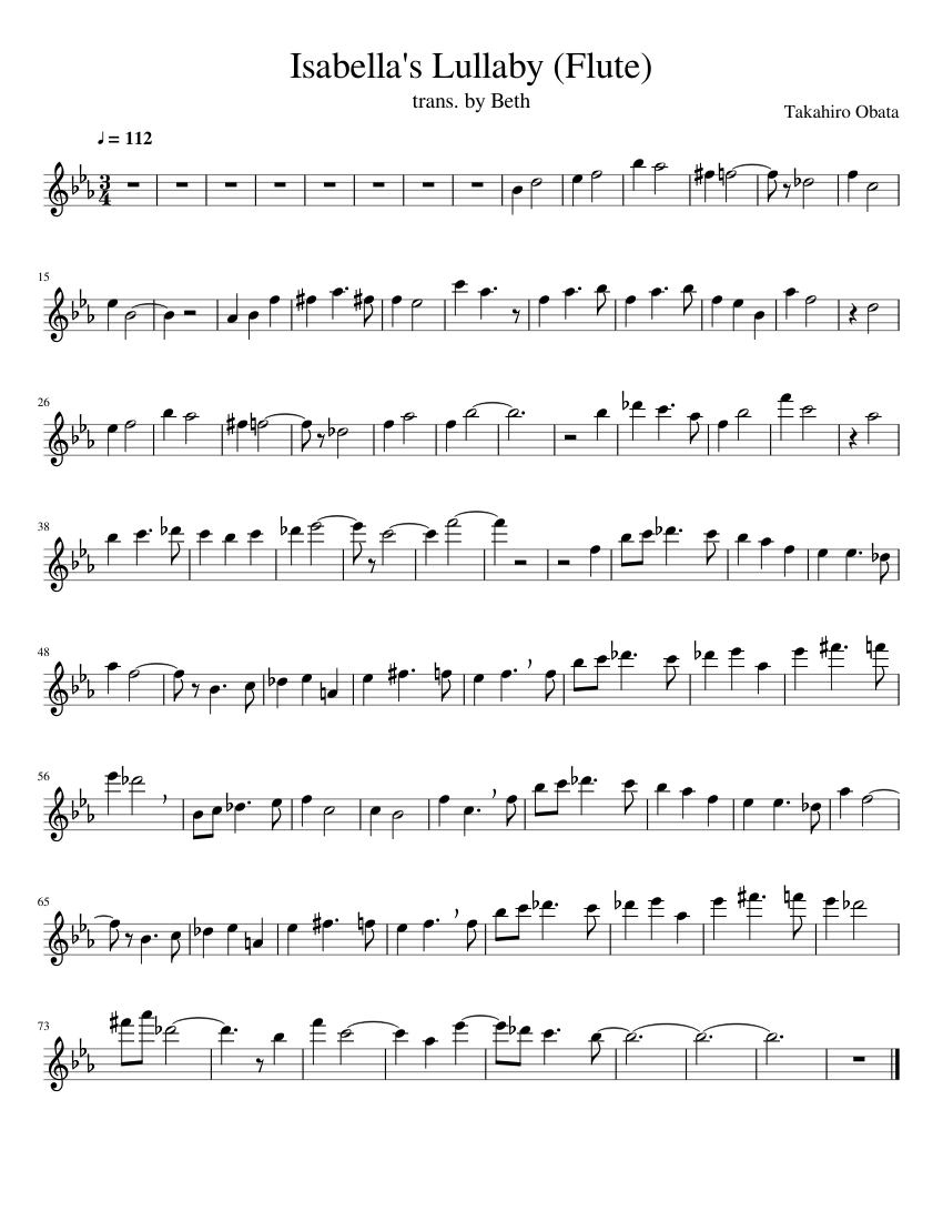 Isabella's Lullaby (Flute) Sheet Music For Flute (Solo) | Musescore.com