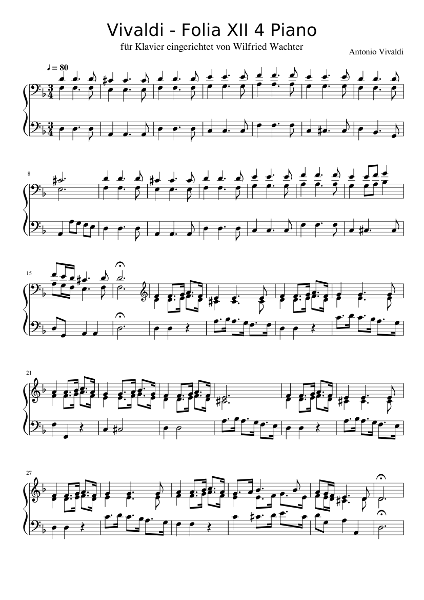 Vivaldi - Follia XII 4 Piano Sheet music for Piano (Solo) | Musescore.com