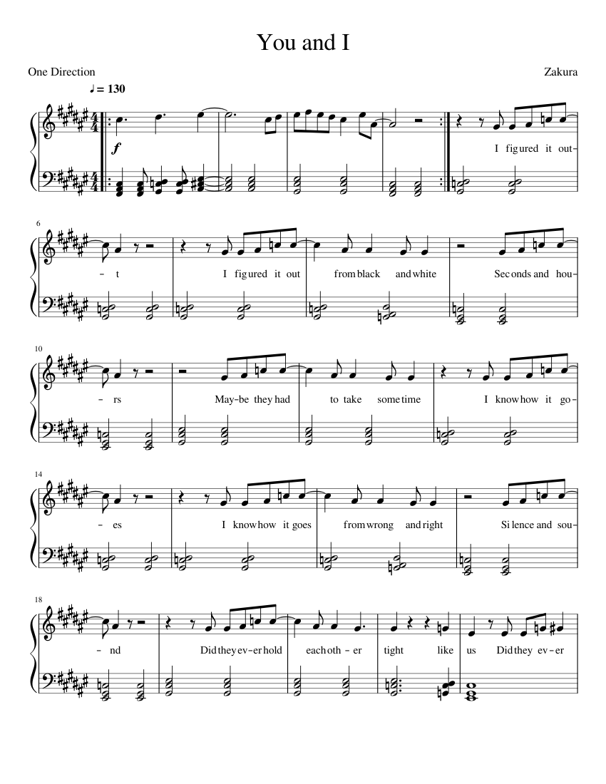 One Direction - You and I Sheet music for Piano (Solo) | Musescore.com