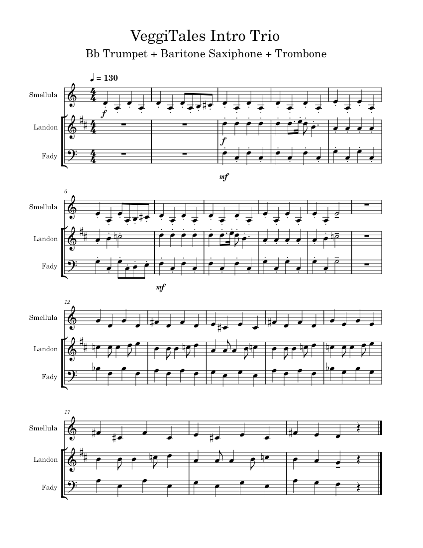 Veggietales Theme Song - Mixed Trio Sheet Music for Trombone, Saxophone ...