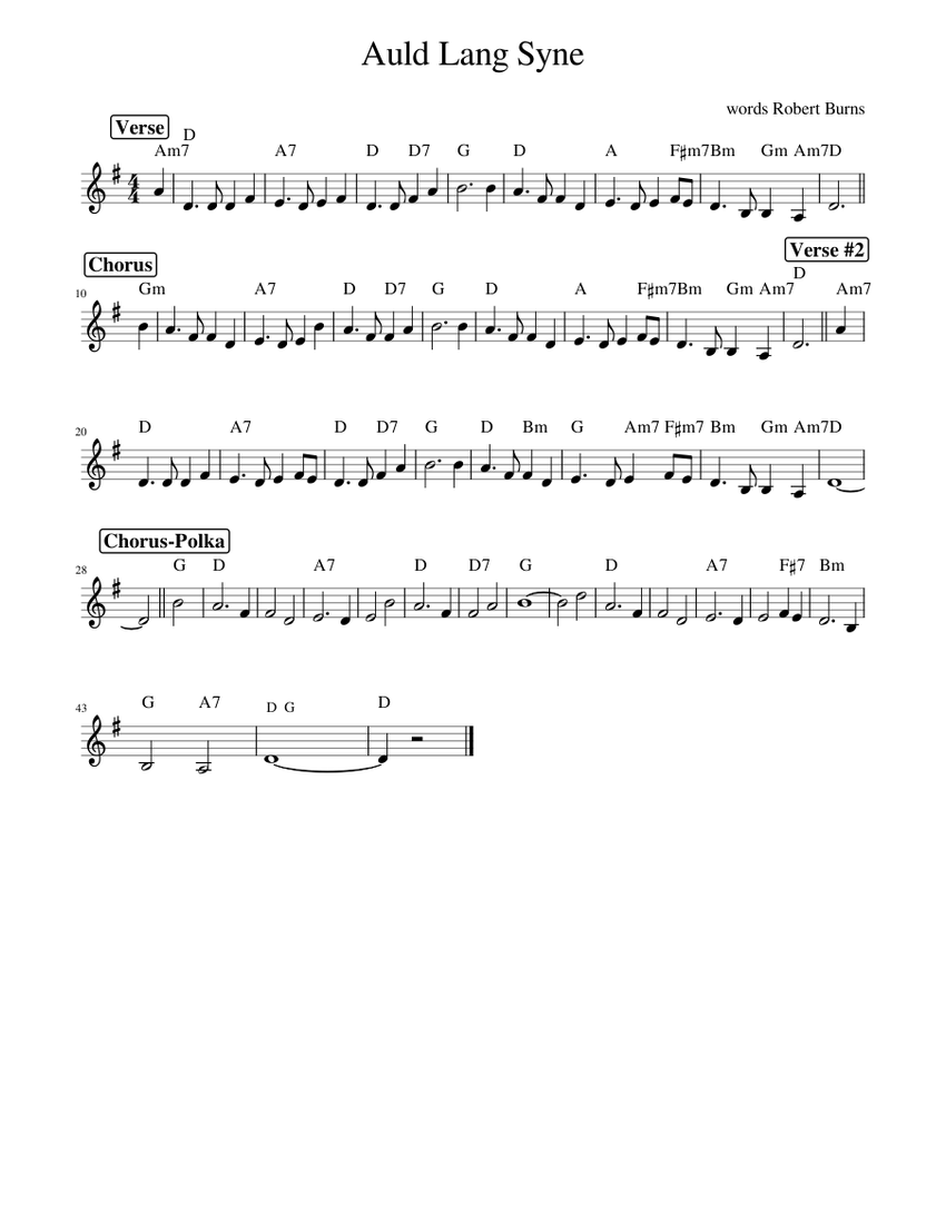 words Robert Burns - Auld Lang Syne Sheet music for Piano (Solo) Easy ...