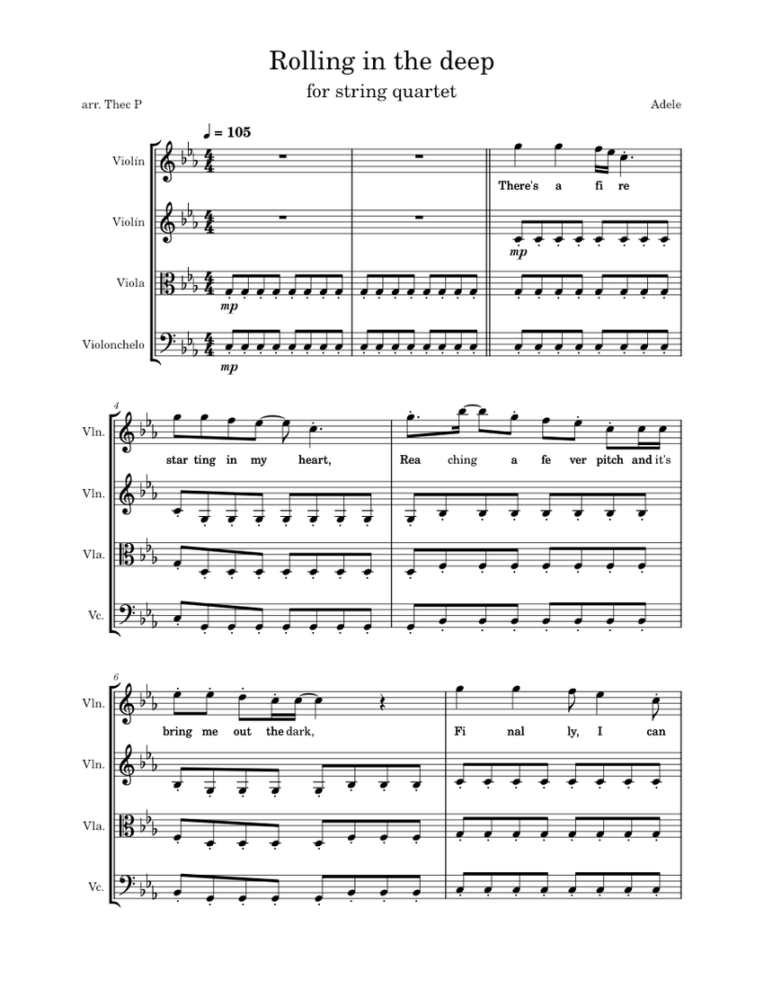Rolling in the deep – Adele Sheet music for Violin, Viola, Cello ...