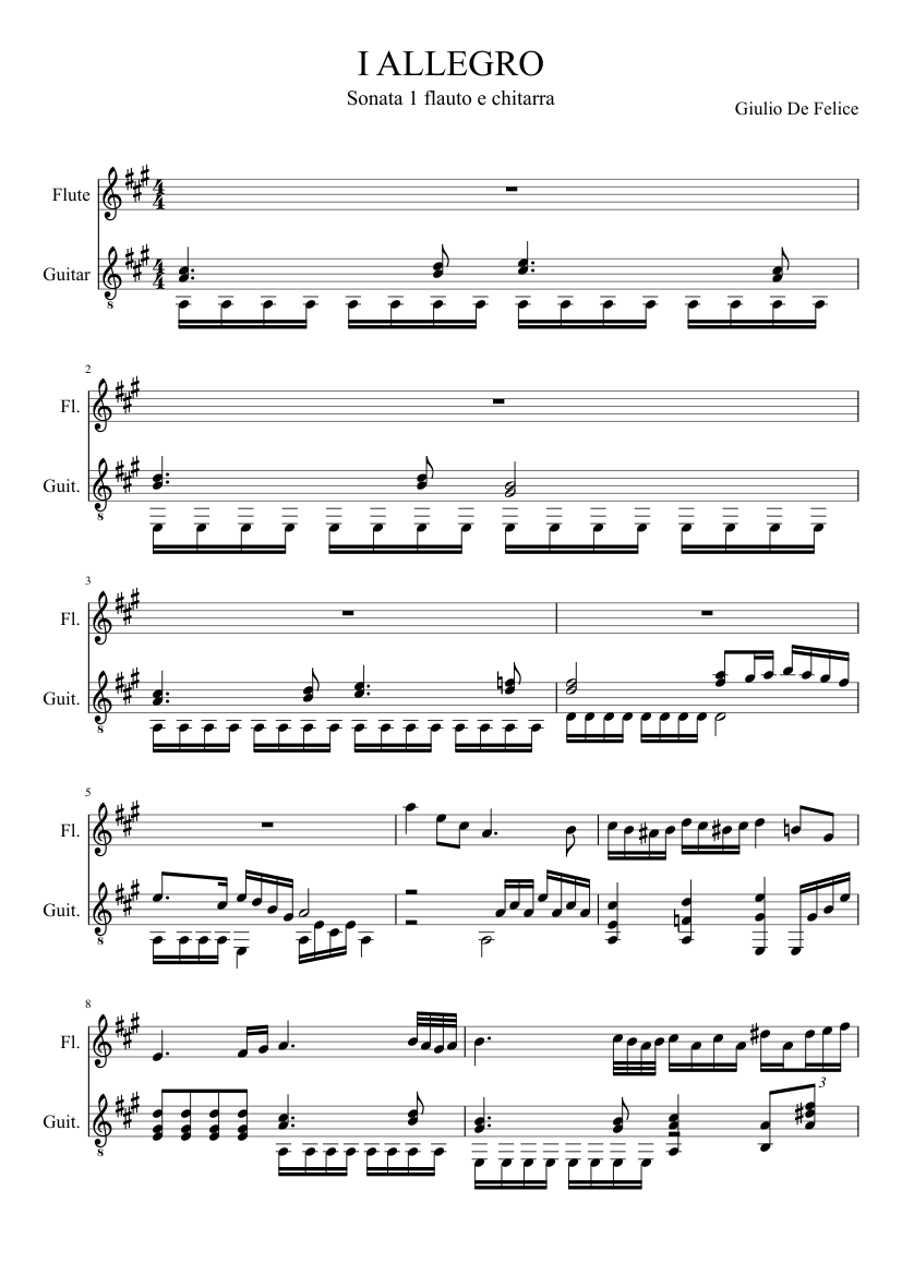 Sonata1 I-allegro flauto e chitarra Sheet music for Flute, Guitar (Mixed  Duet) | Musescore.com