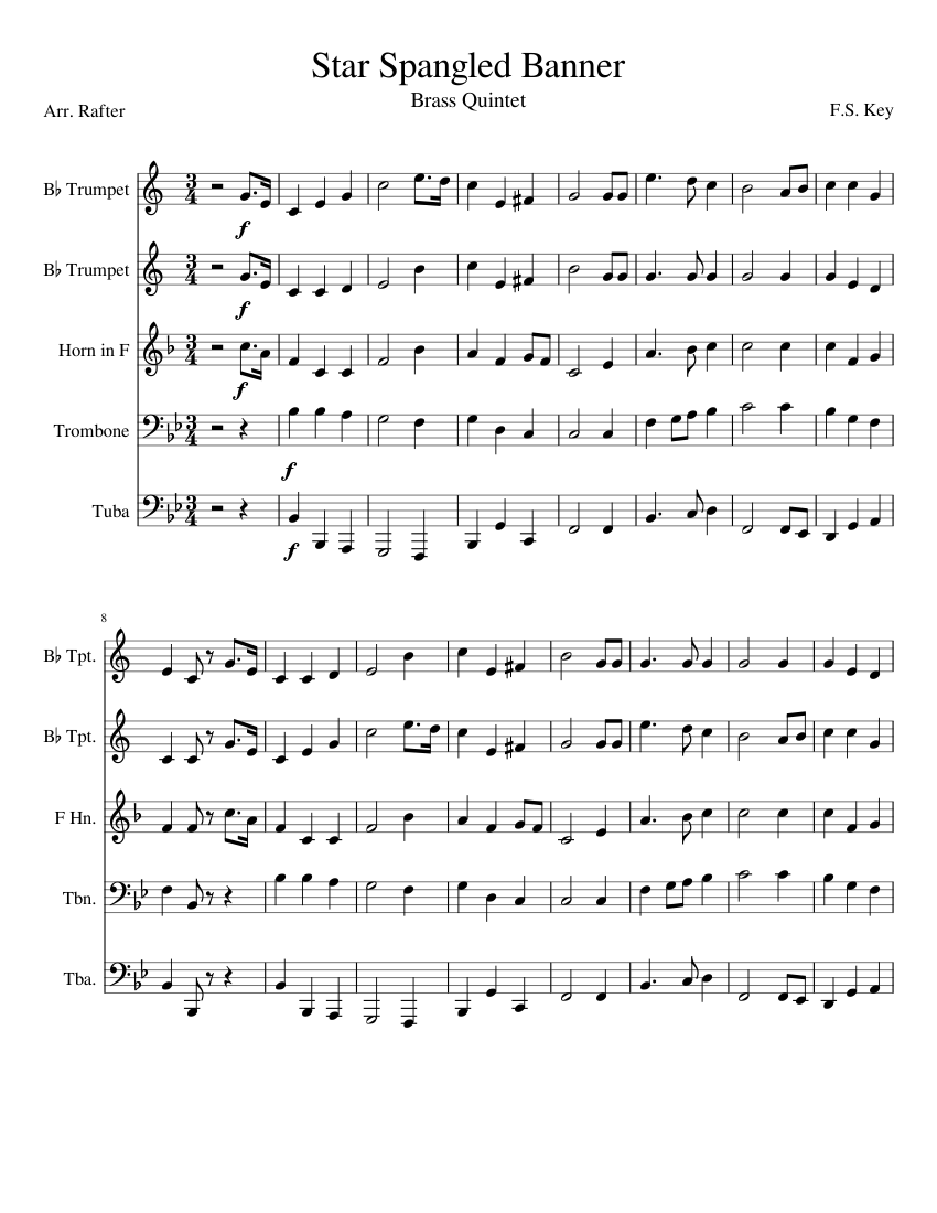 Star Spangled Banner Sheet music for Trombone, Tuba, Trumpet in bflat