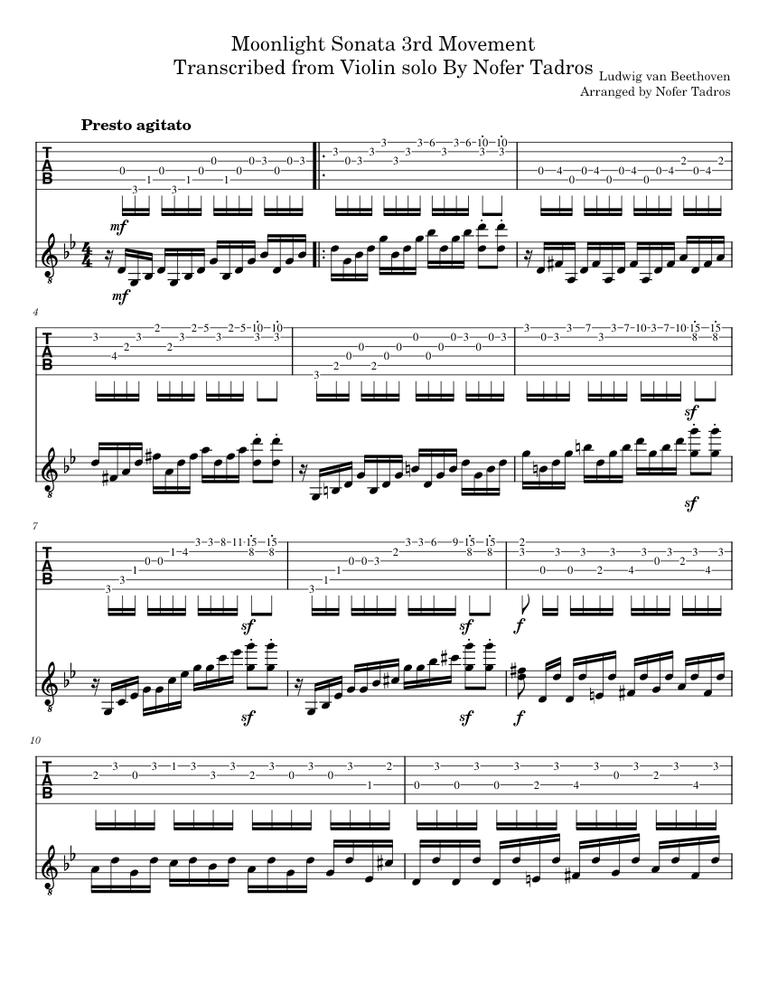 Moonlight Sonata 3rd Movement Guitar Tab Sheet music for Guitar (Solo) |  Musescore.com