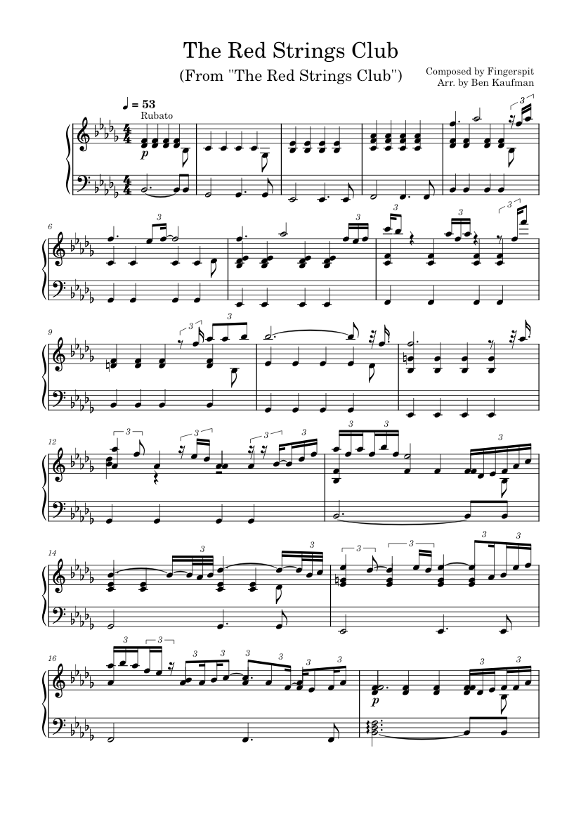 The Red Strings Club - Fingerspit Sheet music for Piano (Piano Four ...