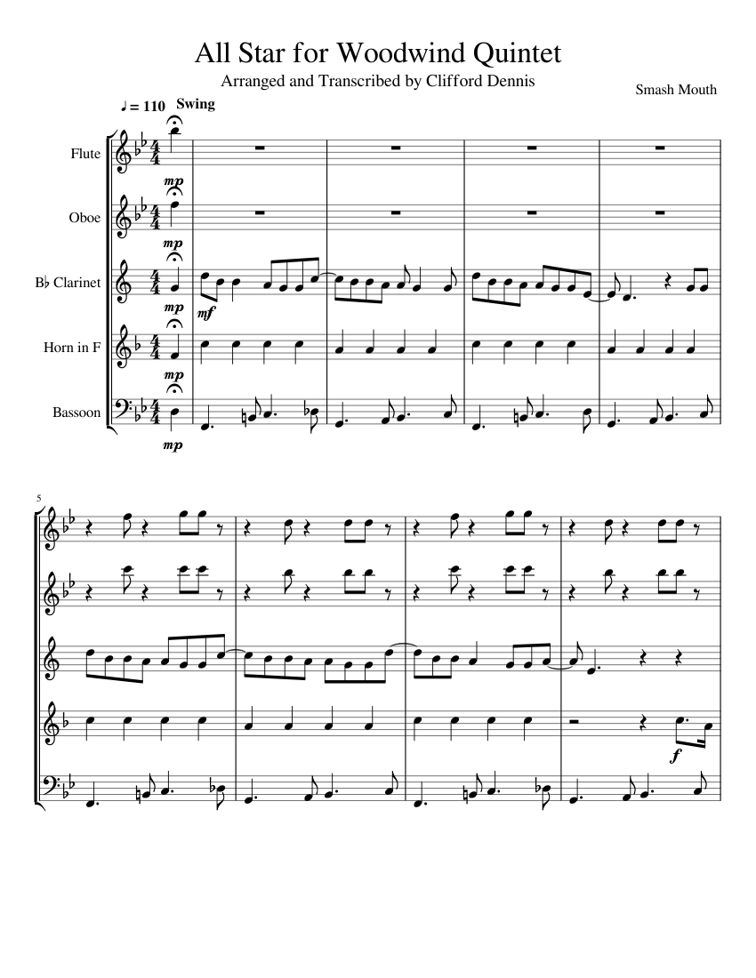 All Star for Woodwind Quintet Sheet music for Flute, Oboe, in