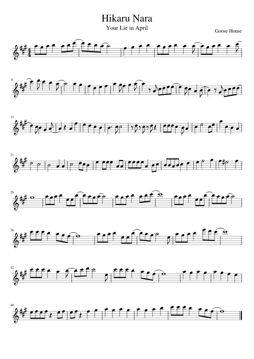 Hikaru Nara [Your Lie In April] Sheet music for Piano (Solo)