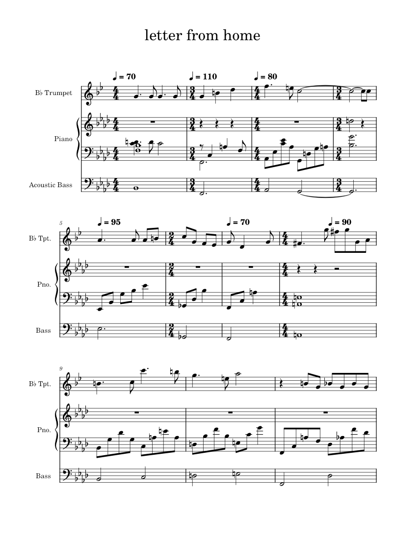Letter from home – Pat Metheny Letter from home Sheet music for Piano,  Trumpet in b-flat, Bass guitar (Mixed Trio) | Musescore.com