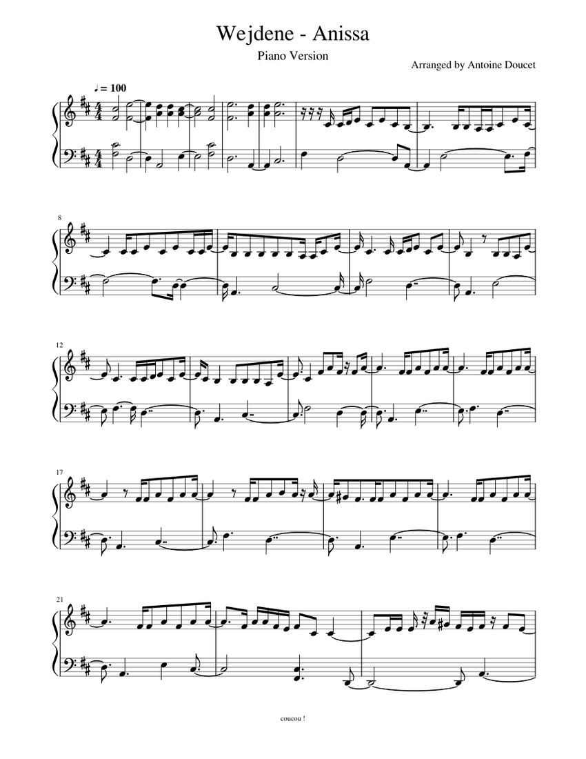Wejdene - Anissa Sheet music for Piano (Solo) Easy | Musescore.com