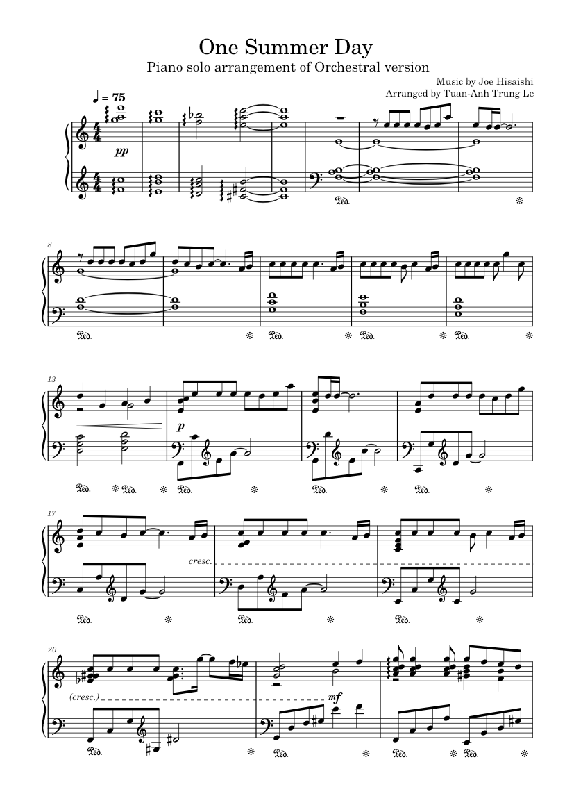 ひと夏の思い出 – 久石譲 楽譜 ピアノ (ソロ) | MuseScore.com