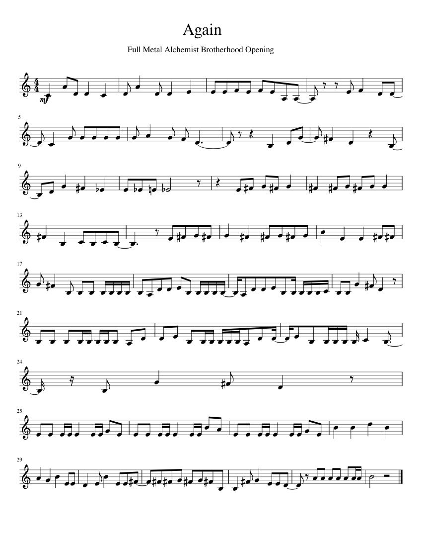 Again (Fullmetal Alchemist Opening [Easy]) Sheet music for Trumpet in  b-flat (Solo) | Musescore.com