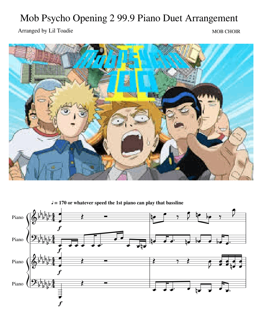 Mob Psycho 100 Opening 2 99 9 Piano Duet Arrangement Unfinished Sheet Music For Piano Percussion Duet Musescore Com Download ost opening anime mob psycho 100 ii (season 2) 99.9 by mob choir feat. mob psycho 100 opening 2 99 9 piano