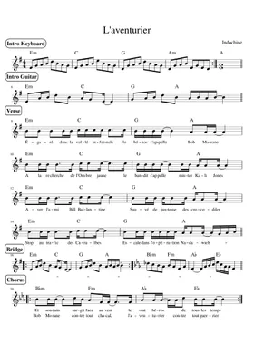 Free Indochine sheet music | Download PDF or print on Musescore.com