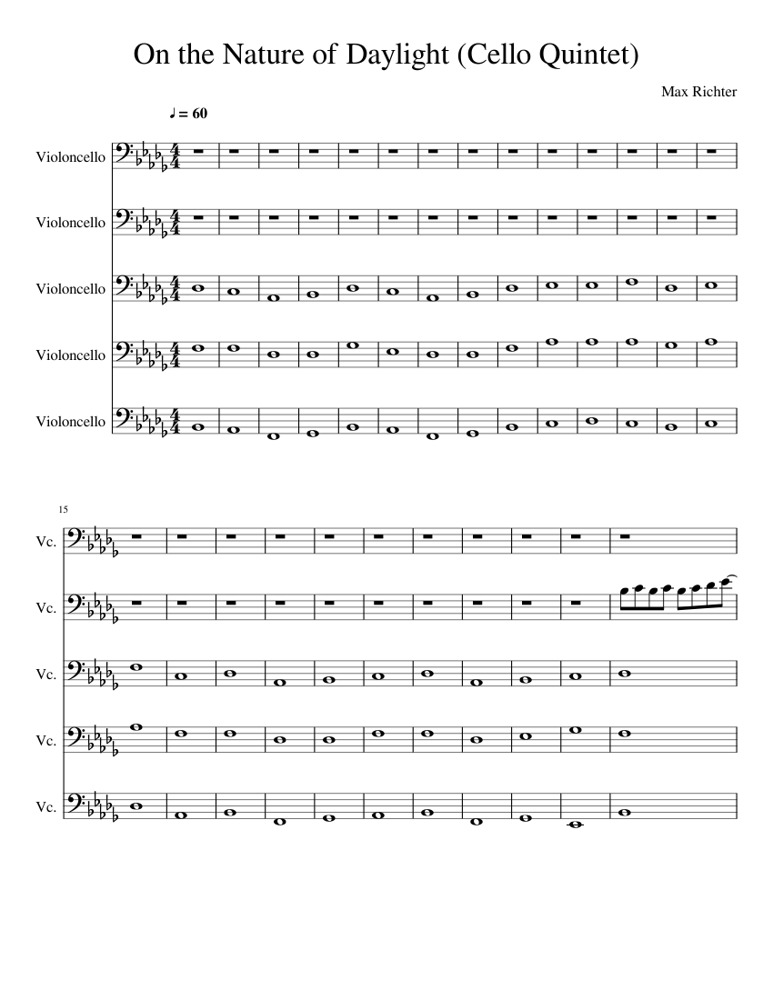Cello On Nature of Daylight Sheet music for Cello (Mixed Quintet) | Musescore.com