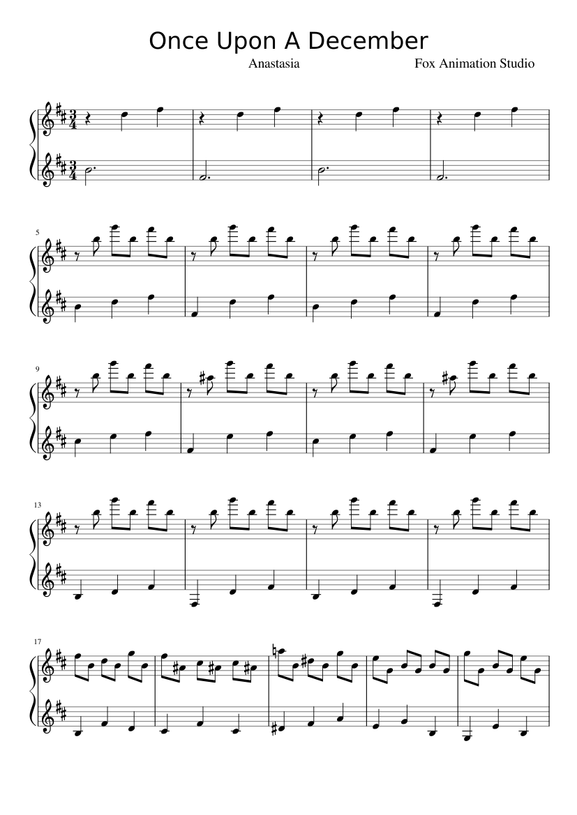 Anastasia - Once Upon A December Sheet music for Piano (Solo) |  Musescore.com