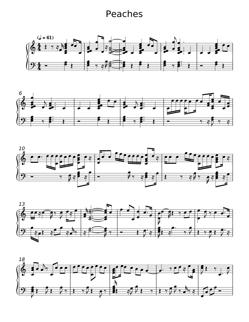 Peaches Justin Bieber Sheet music for Piano (Piano Duo)