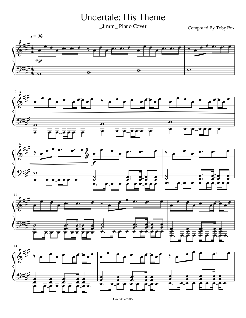 UNDERTALE 90: "His Theme" Sheet music for Piano (Solo) | Musescore.com