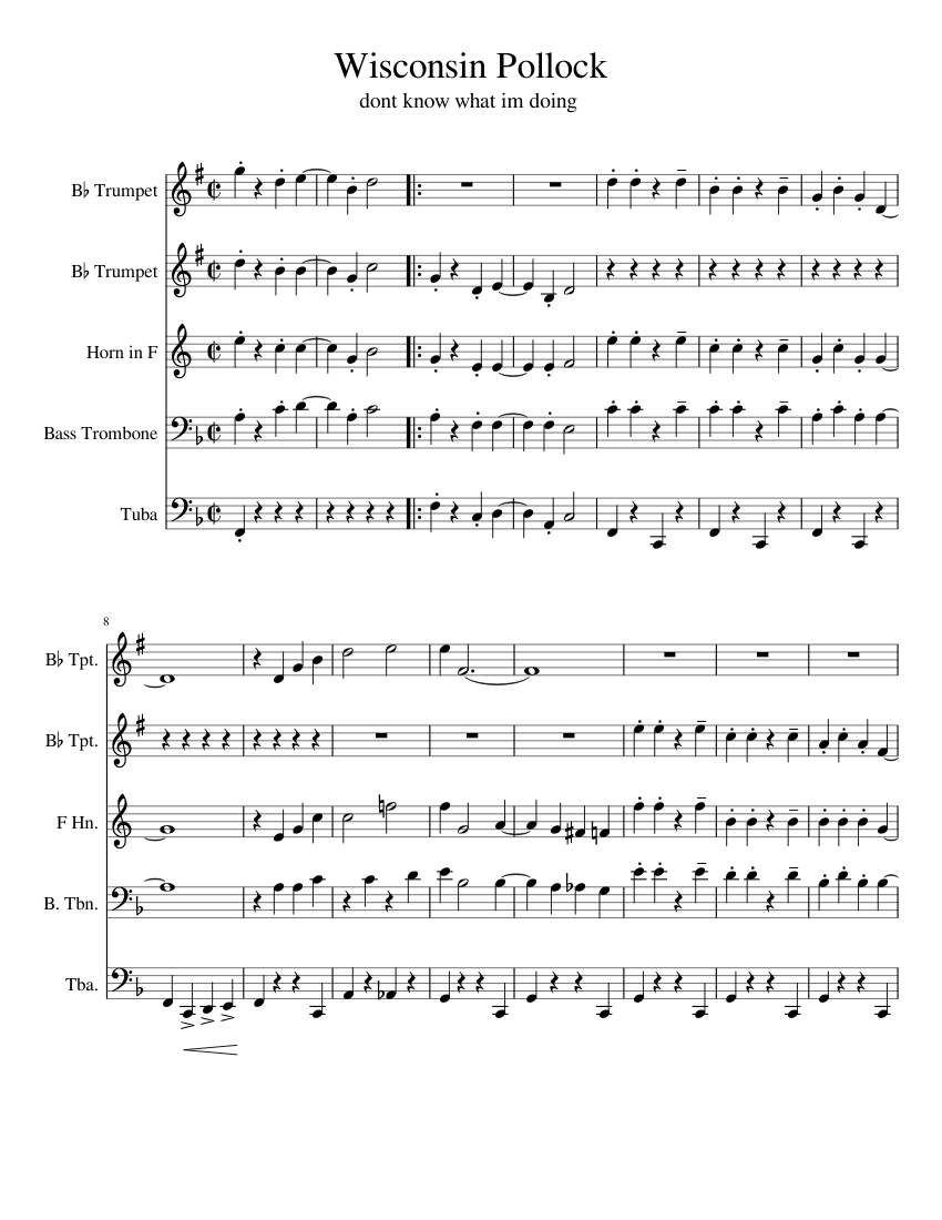 Wisconsin Pollock Sheet music for Tuba, Trombone bass, Trumpet in b ...
