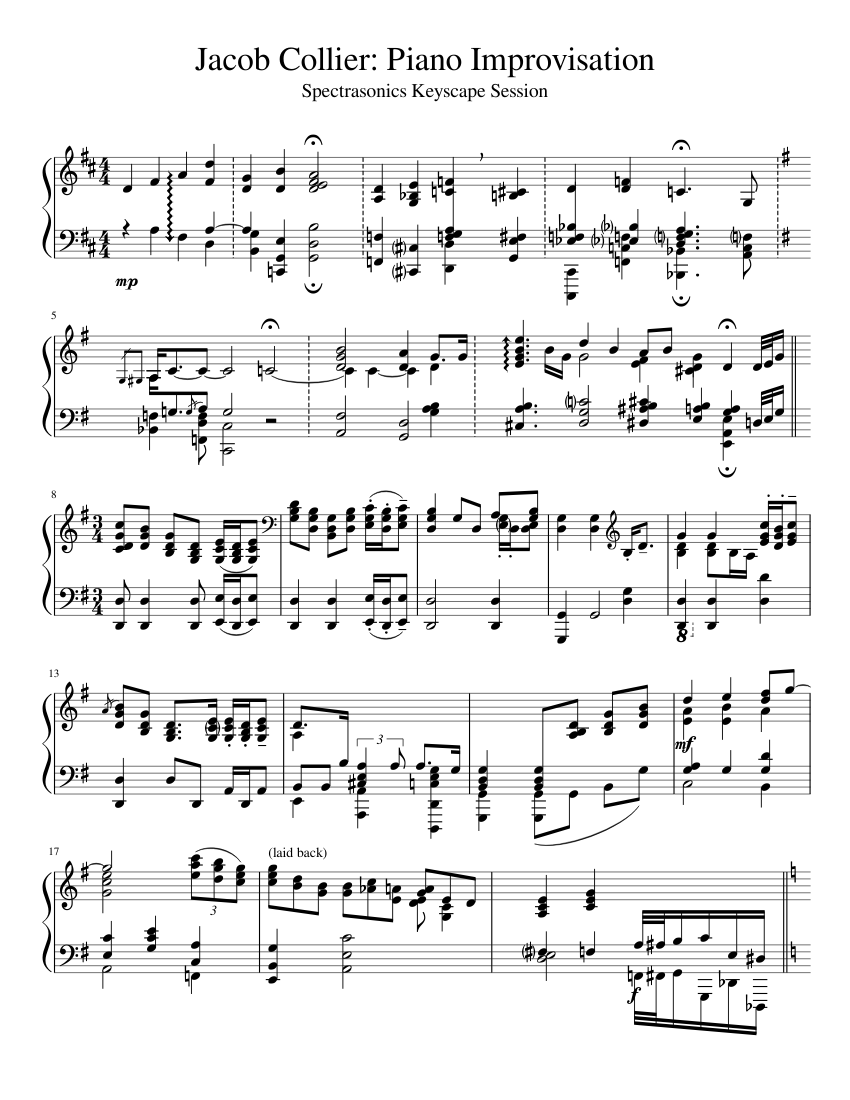 Jacob Collier: Piano Improvisation Sheet music for Piano (Solo) |  Musescore.com