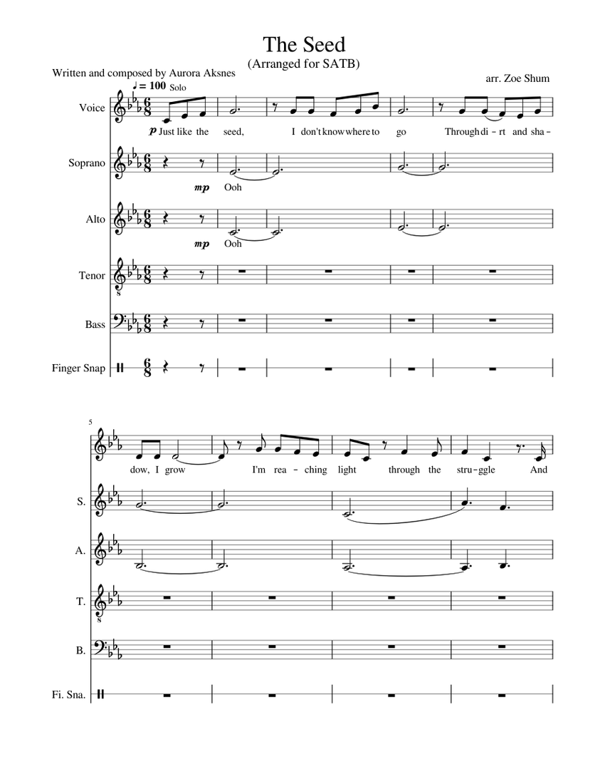 The Seed by Aurora Aksnes - arranged for SATB Sheet music for Soprano