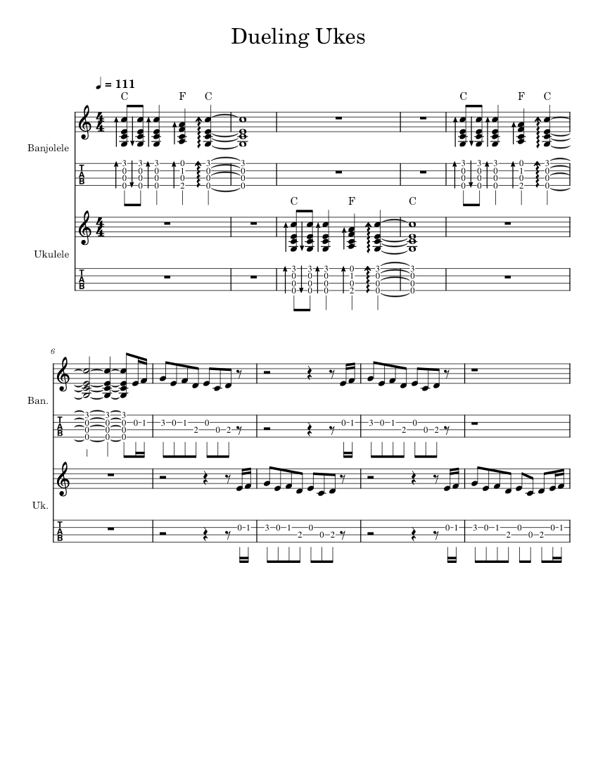Dueling banjos Eric Weissberg DuelingUkes2 Sheet music for Ukulele