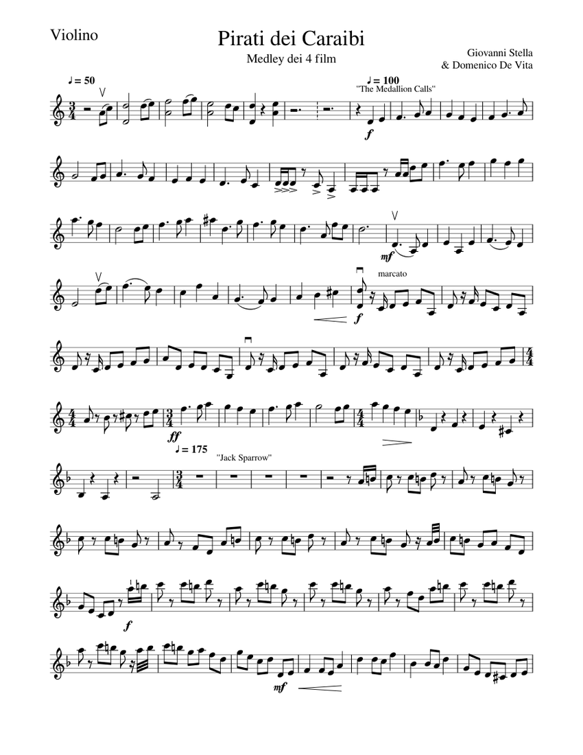 Pirati Dei Caraibi Sheet Music For Violin Solo Musescore Com