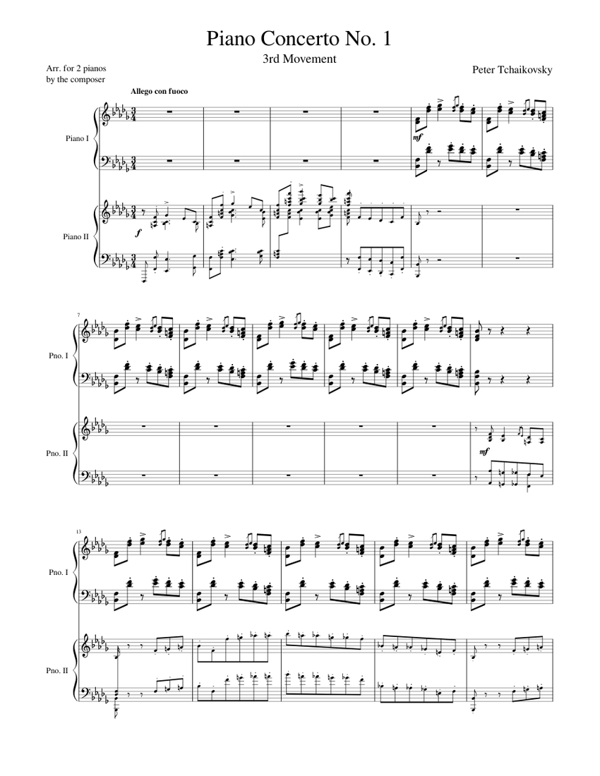 Tchaikovsky Piano Concerto No. 1, 3rd Mvmt (arr. for 2 pianos) Sheet music  for Piano (Piano Duo) | Download and print in PDF or MIDI free sheet music  for Piano Concerto No.1,