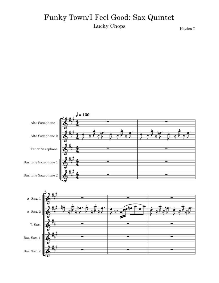 Funkytown / I Feel Good – Lucky Chops – Sax Quintet Sheet music for ...