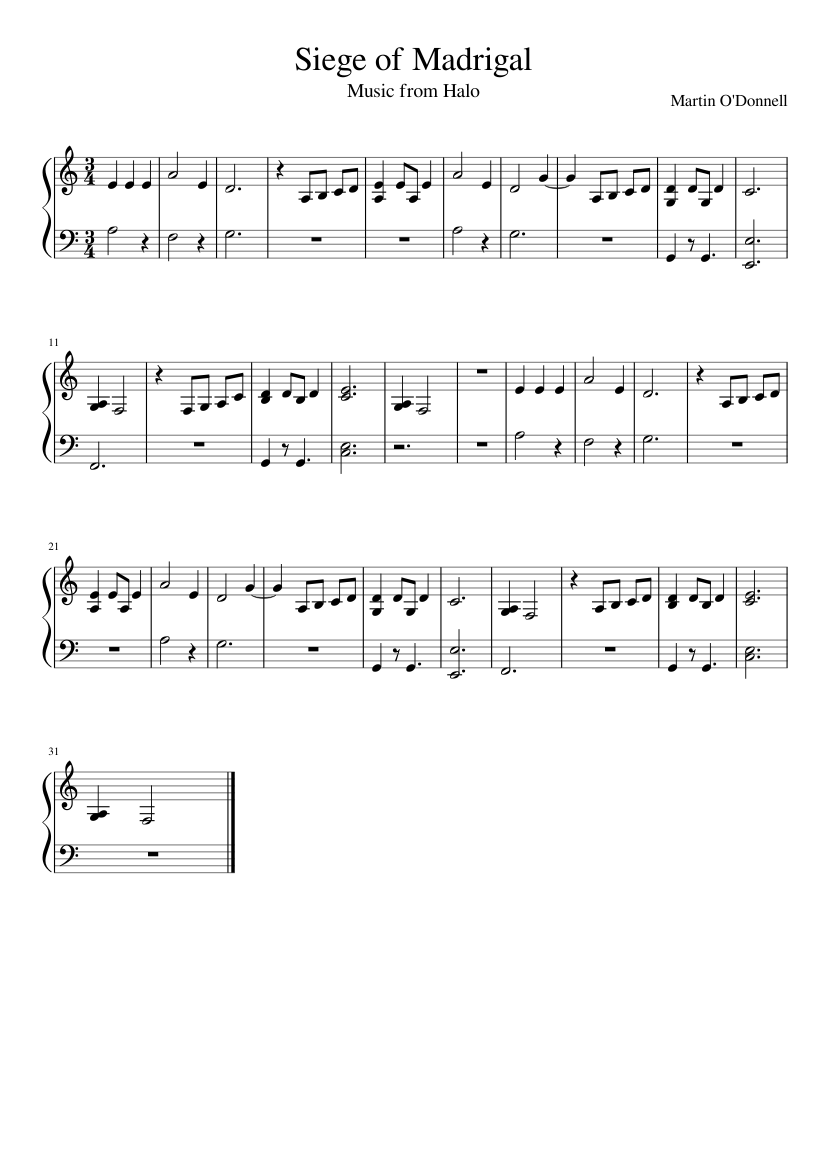 Siege of Madrigal (Halo music score) for piano.