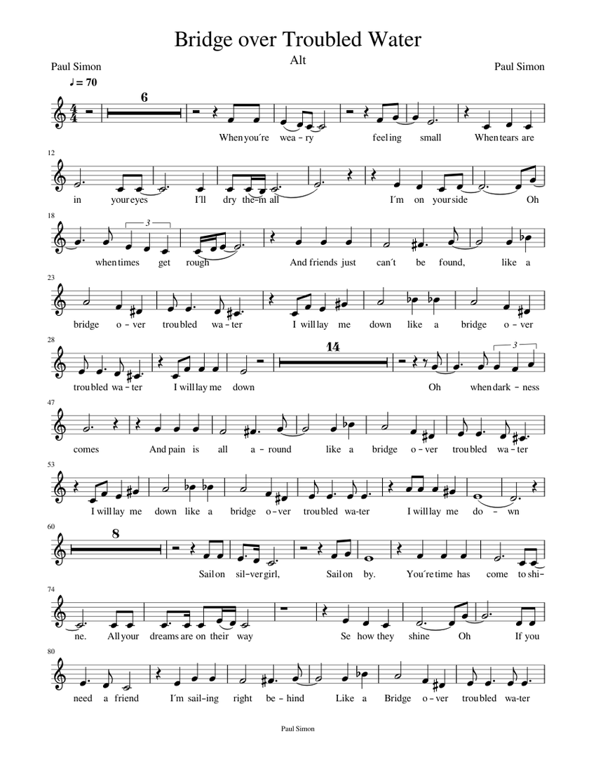 Bridge over Troubled Water Sheet music for Piano (Solo) | Musescore.com