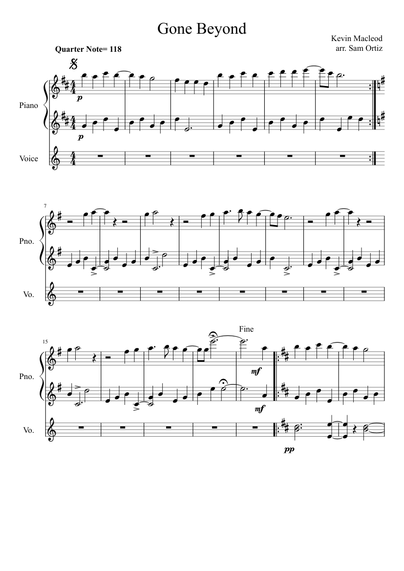 Gone Beyond- Kevin MacLeod Sheet music for Piano, Voice (other) (Piano-Voice)  | Musescore.com