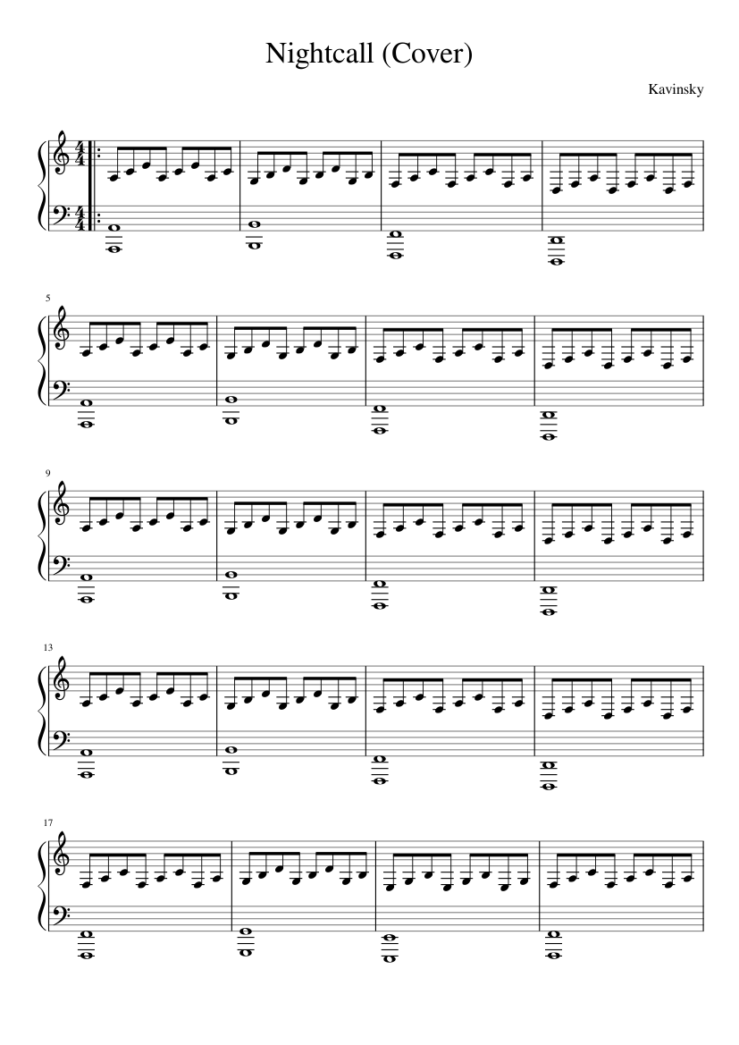Nightcall (Cover version) - Kavinsky Sheet music for Piano (Solo) Easy, kavinsky  nightcall - thirstymag.com