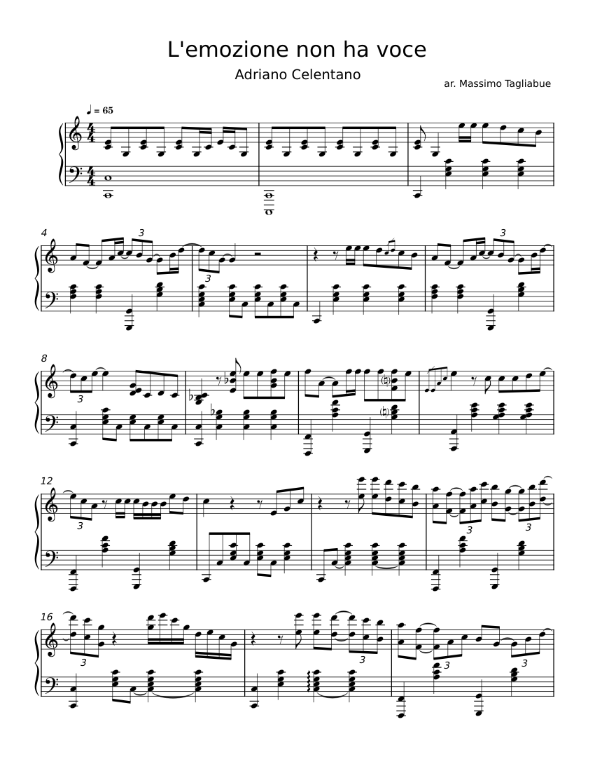 L emozione Non Ha Voce Adriano Celentano Sheet Music For Piano Solo L emozione Non Ha Voce Adriano Celentano Sheet Music For Piano Solo