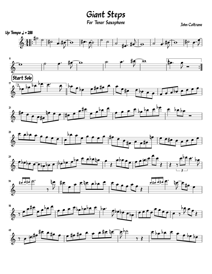 Giant Steps - John Coltrane Fully for Tenor Saxophone (Work In Progress)  Sheet music for Saxophone tenor (Solo) | Musescore.com