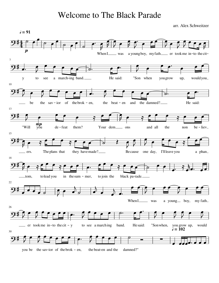 Welcome To The Black Parade Sheet Music For Trombone Solo Musescore Com