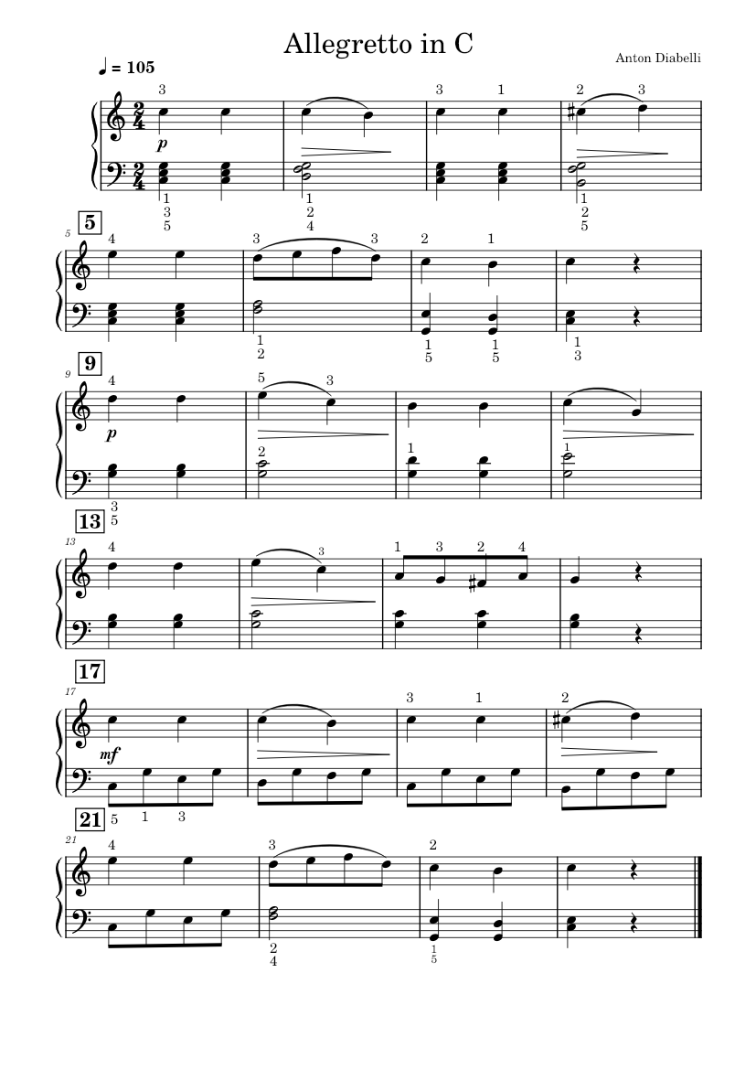 Allegretto in C major – Anton Diabelli 8 Sheet music for Piano (Solo ...