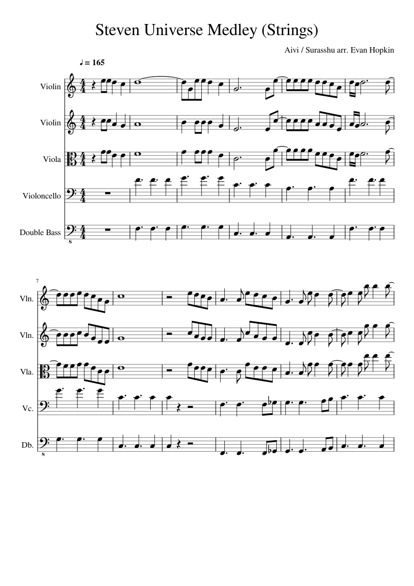 Facilities Scared to die calf Steven Universe Medley (Strings) Sheet music for Contrabass, Violin, Viola,  Cello (String Quintet) | Musescore.com