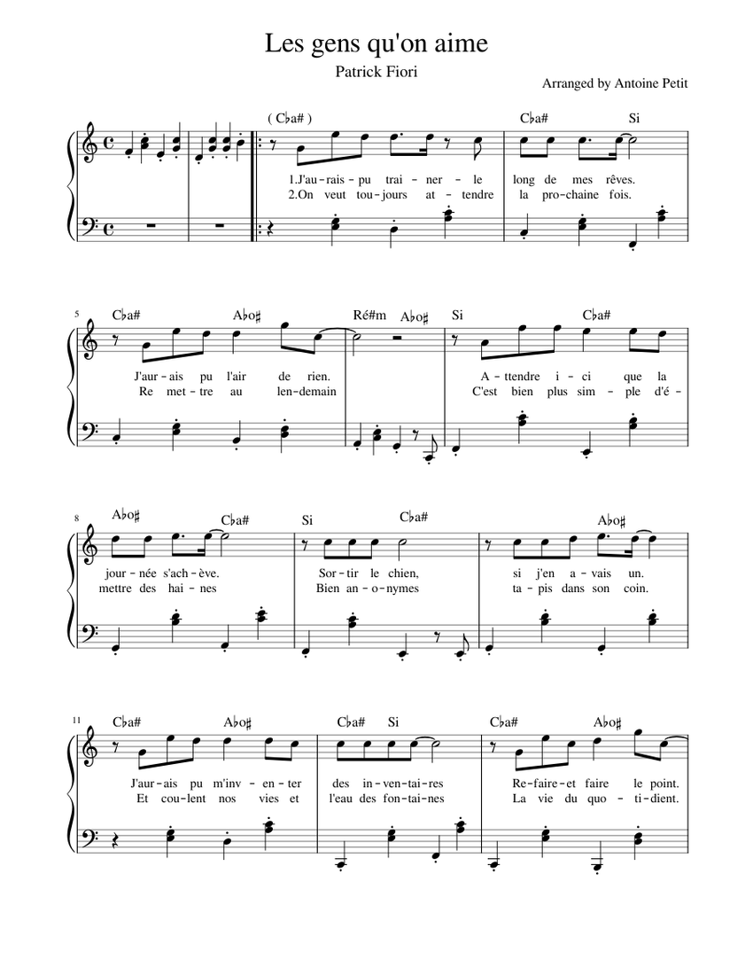 Les Gens Qu On Aime Chanson Francaise Sheet Music For Piano Solo Musescore Com Partitions piano › piano seul › erik satie. les gens qu on aime chanson francaise