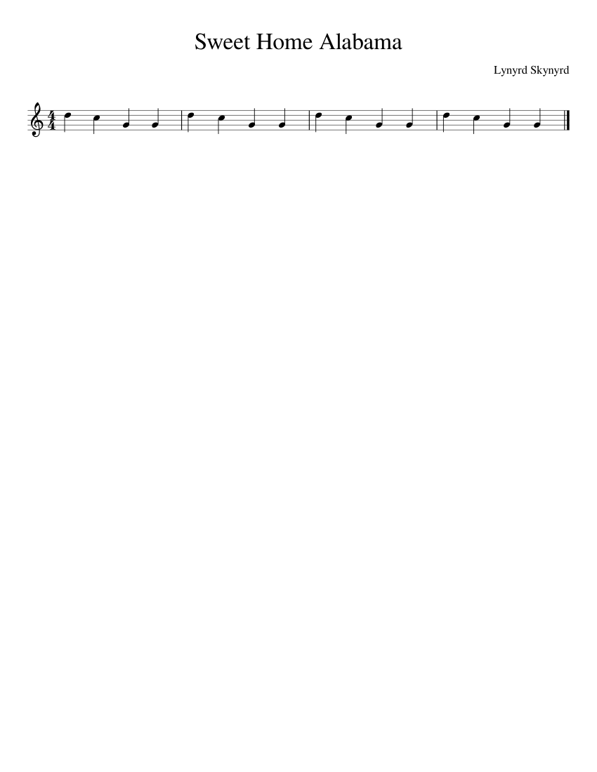 Sweet Home Alabama Sheet music for Piano (Solo) Easy