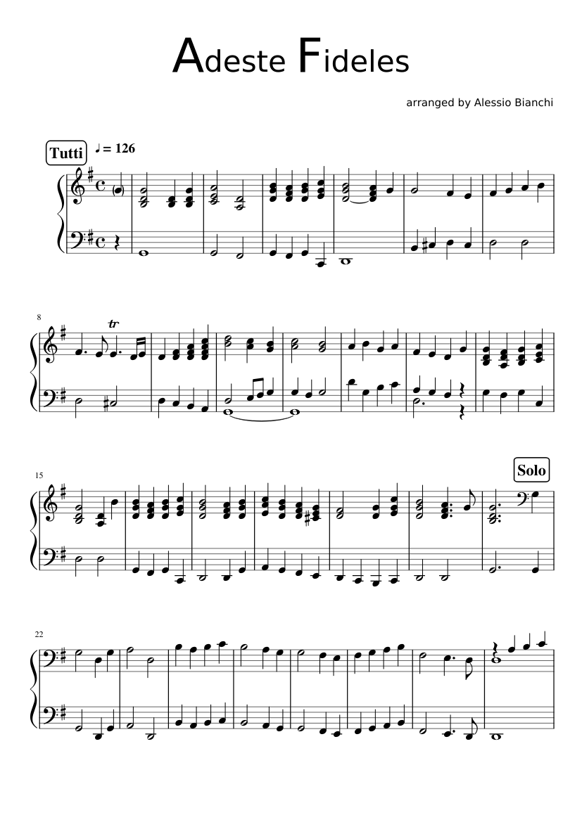 apoyo Chicle Transistor O' come all ye faithful (Adeste Fideles) Sheet music for Piano (Solo) |  Musescore.com